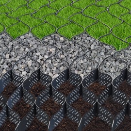 Geo Grid Ground Grid, 4" Thick Geo Grid Gravel Grid 9 x17ft Driveway Geo Cell Grid 1885LBS Per Sq Strength Load with Foldable & Tensile for Gardens, Driveways, Pathways, Slopes