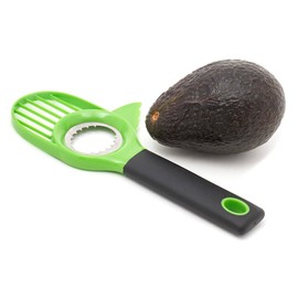 3-in-1 Avocado Slicer, Green by Home Basics | All-in-One Avocado Tool for Splitting, Pitting, and Slicing | Comfortable Soft Grip Handle | Hanging Hole for Easy Storage