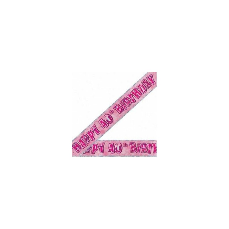 12ft 40th Pink Glitz Birthday Banner Decorations Unisex Party Supply