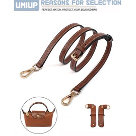 UMIUP Genuine Leather Shoulder Strap Handbag Strap Replacement Compatibility with L.ong C.hamp Le Pliage Pouches Conversion Kit Crossbody Shoulder Strap, Brown+Gold B