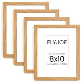 FLYJOE 8x10 Oak Wood Picture Frame with Mat for 5x7, 8 by 10 USA-Sourced Natural Solid Wooden Photo Frame for Wall & Tabletop Display, Shatterproof Plexiglass, 4 Pack, Natural