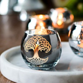 SHMILMH Silver Candle Holders 6 PCS Glass Votive Candle Holders Tree of Life Tealight Holders for Wedding Reception Decorations, Birthday Party, Baby Shower, Bridal Shower Table Centerpiece Decor