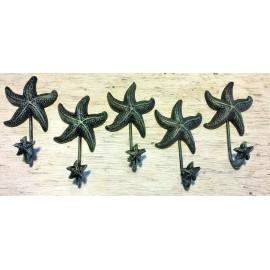 Unbranded SET OF 5 ANTIQUE BLUE GRAY STARFISH HOOKS ocean star fish seashell beach 6" in