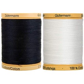2 Pack Bundle - Black + White - Gutermann Natural Cotton Thread Solids 876yds Each