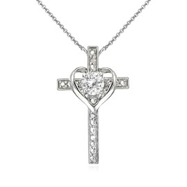 B. BRILLIANT Sterling Silver White Topaz Heart Cross Pendant Necklace for Women
