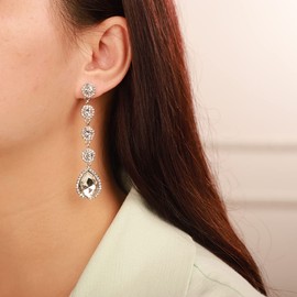 Kercisbeauty Wedding Bridal Teardrop Long Silver Crystal Earrings Vintage Dangle Jewelry for Women Girls Special Occasion (Silver)