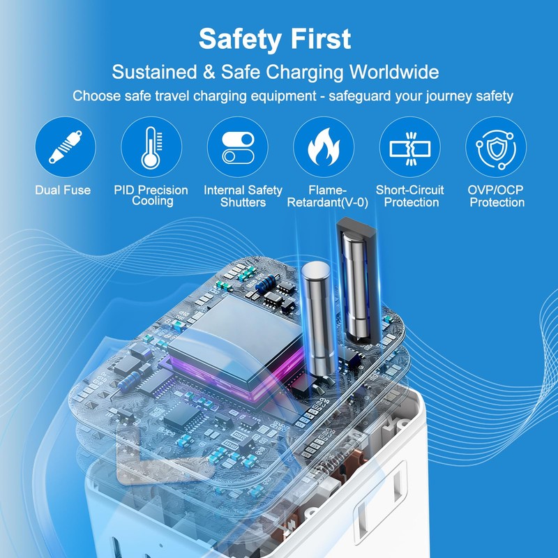 Universal Travel Adapter 25W, International Power Plug Converter with 2500W