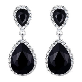 EVER FAITH Women's Black Austrian Crystal Wedding Bridal Tear Drop Dangle Earrings Silver-Tone