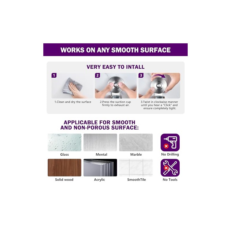 Adjustable Suction Cup Shower Holder - Stainless Steel Bracket