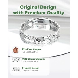 Jeracol 99% Copper Bracelet for Women,Magnetic Bracelet for Women with Lucky Clover Design,Adjustable Length with Sizing Tool in Gift Box(Silver)