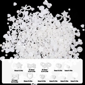 Pearl Nail Charms,500PCS Mixed Styles Star Bow Bowknot Pearl Love Heart Nail Gems,3D White Pearls Nail Art Decorations for Nail Art Design DIY Crafting Jewels Accessories (White)
