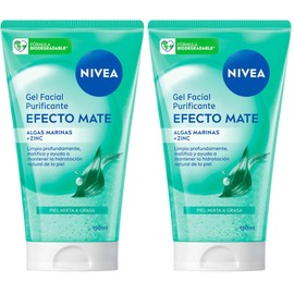 NIVEA Gel Limpiador Facial y Purificante Efecto Mate (150 ml) - Enriquecido con Algas Marinas, Ideal para Piel Mixta y Grasa (Paquete de 2)           