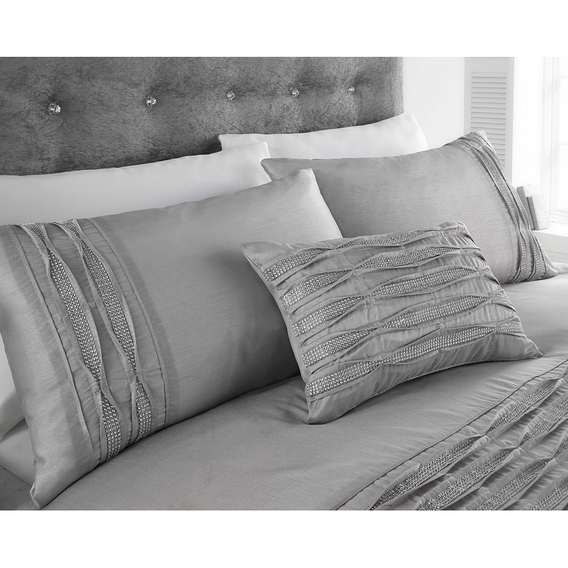 Rapport Home Luxury Silver Grey Single Duvet Diamante Detail Bed