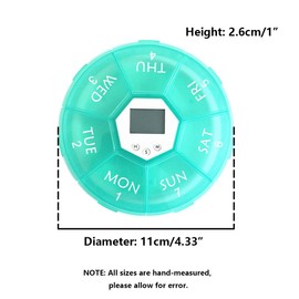Electronic Reminder Pill Box, Automatic Medication Reminder, 7 Day Pill Organiser with Timer for Recipes, Vitamins and Dietary Supplements (Green)