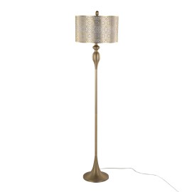 Grandview Gallery Ashland 63\" Contemporary Metal Floor Lamp with Gold Laser Cut Metal and off White Linen ShadeColor: as Pic Color