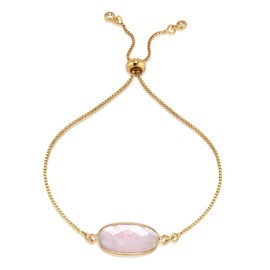 AeraVida Stylish Chic Pink Rose Quartz Oval-Cut Stone Gold-Plated Chain Bracelet | Classic Sterling Silver Bangle Bracelet | Vintage Bangle Bracelets for Women