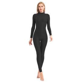 speerise Adult High Neck Zip One Piece Unitard Full Body Leotard - Black - XL
