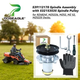 POSEAGLE Pre-Greased 539112170 Spindle Assembly with 532153535 Spindle Pulley for Husqvarna RZ4824f, MZ5226, MZ52, MZ 52, MZ5225 Decks