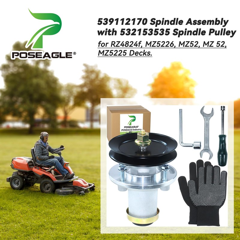 POSEAGLE Pre-Greased 539112170 Spindle Assembly with 532153535 Spindle Pulley for