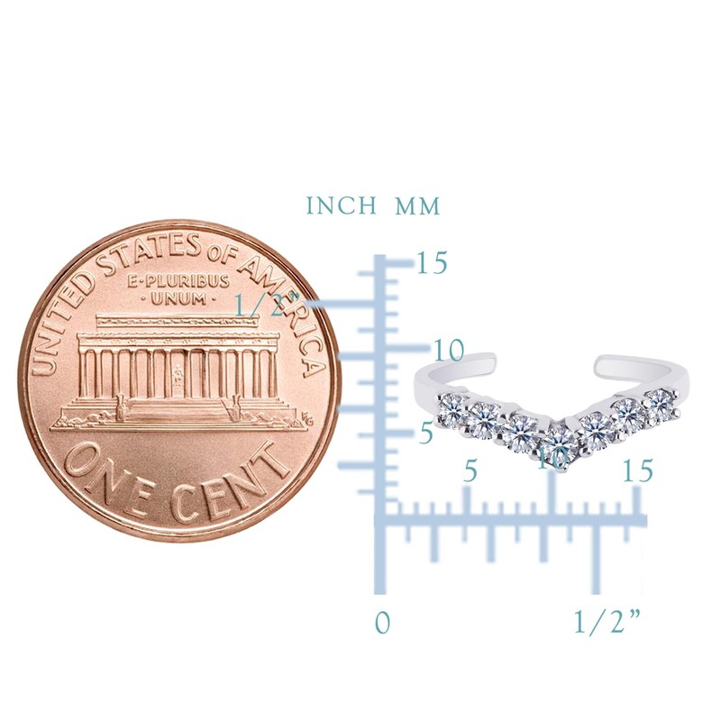 Sterling Silver V Shape Prong Set CZ Cuff Style Adjustable