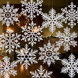 12 Pcs 15.8'' Large Snowflake Decorations – Giant Hanging Snowflakes, Plastic Snowflakes for Indoor & Outdoor Christmas Decor, Porch & Tree Decorations (White)