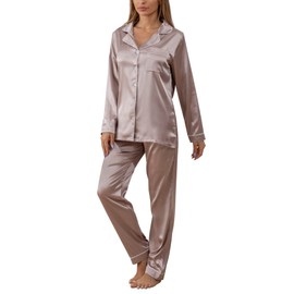 YIMANIE Pajamas for Women Silk Satin Pajama Sets for Women Soft Womens Loungewear Set Khaki