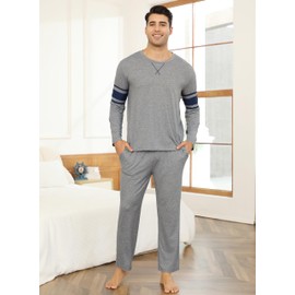 Sopesil Mens Pyjamas Sets Long Sleeve Pjs for Men Cotton Men's Pyjamas Sets Comsy With Pockets Sleepwear Soft Lounge Wear, Grey, L
