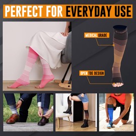 Doc Miller Open Toe Compression Socks for Women & Men – 20–30 mmHg Knee High Compression Socks for Swelling, Varicose Veins, Travel & Nurses – Toeless Wide Calf Support, Leg Pain & Circulation-1 Pair