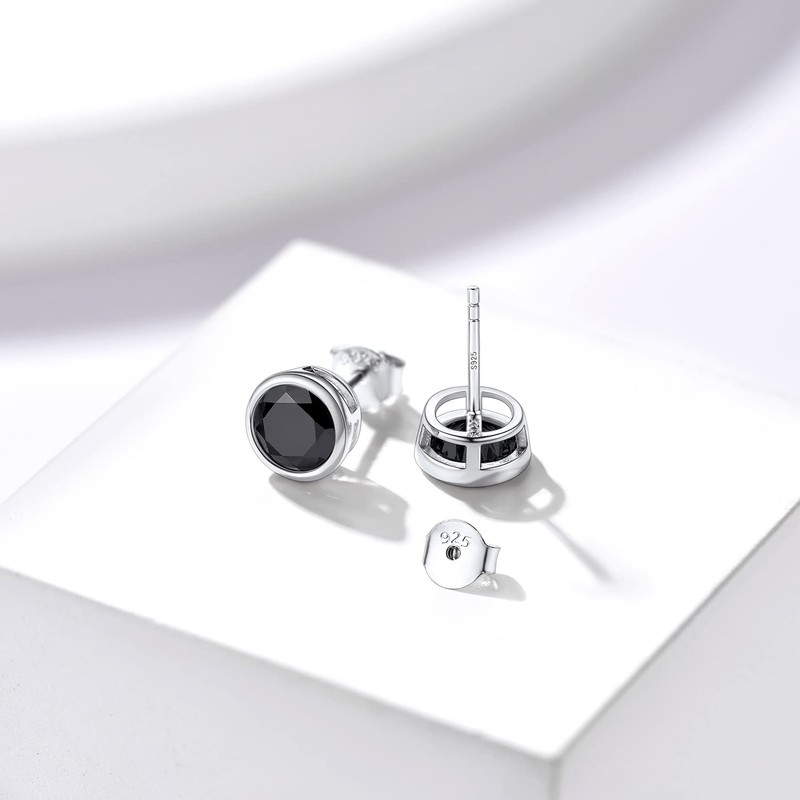 Punk Stud Earrings for Man Sterling Silver Black CZ Tiny