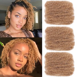 TOOPBIUTI Afro Kinky Bulk Hair 8 Inch Spring Twist Braiding Hair Bulk Locs Dreadlock Extensions Afro Kinky Curly Crochet Braid Hair (27#, 8inch-3pc)