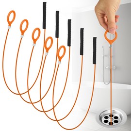 HOTUT 32 Inch Metal Sink Snake,5 Pack Steel Snake Drain Hair Removal Tool,Hair Sink Drain Clog Remover,Plug Hole Cleaning Brush for Bathroom Sink Tub,Shower,Plumbing Drain(Orange)
