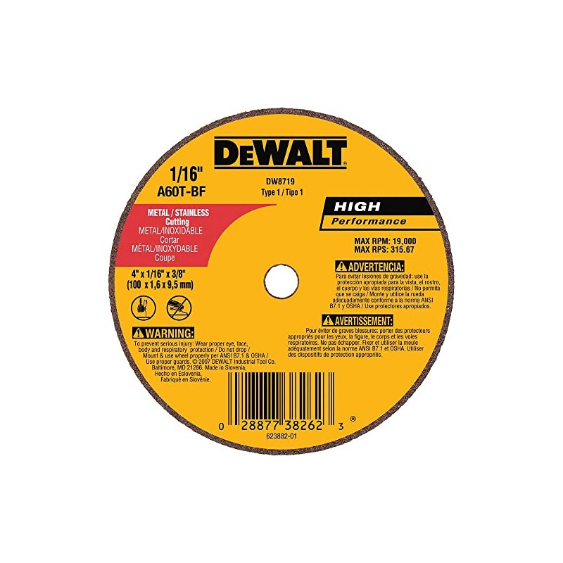 DeWalt DW8719 A60T Wheel, 4-Inch X 1/16-Inch X 3/8-Inch