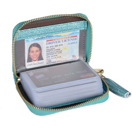 YUHAN PRETTY Womens Credit Card Holder Wallet RFID Leather Small ID Card Case (20 Card Slots - Glitter Teal)
