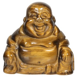 KYEYGWO Tiger's Eye Carved Gemstone Laughing Buddha Figure, Healing Crystal Lucky Buddha Stone Talisman Maitreyabuddha Statues Fengshui Sculpture Ornament for Decoration Lucky Charm
