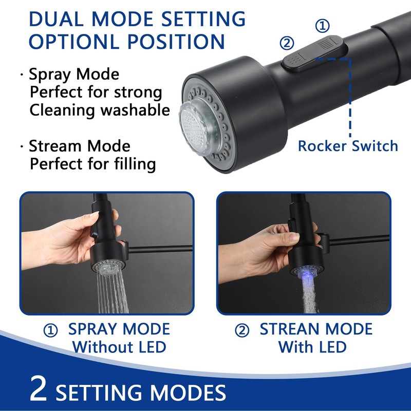 LEMYEF kitchen faucet LED spray head，3-Function Prevent burns spray head，9/16-13/16