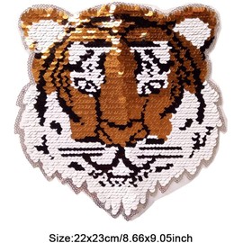 Sewing Reversible Color Changing Sequins Tiger Patch, Animals Beast Embroidered Beaded Sequin Appliques Patches for Men T-Shirts Clothes Jeans Jackets Clothing