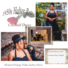 Hanpceirs Casual Sundress for Women Halter Retro Vintage Cocktail Dresses 2024 Summer Dress Black S