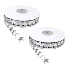 HugeDE 2 Rolls 1.5cm 10m Thin Star Ribbons Sparkly Glitter Ribbons Decorative Star Decoration Ribbons Sparkle Craft Ribbons Star Trim Embellishments Silver