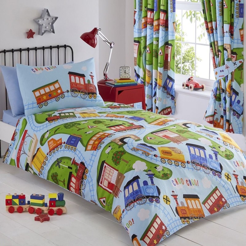 Kids Club Trains Bed Duvet Cover and Pillowcase Set, Polyester-Cotton,