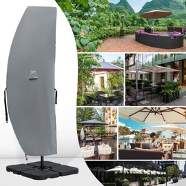 600D Patio Umbrella Parasol Cover Waterproof Outdoor Anti-UV Protective Cover with Zipper Fits Cantilever Offset Umbrella 7.5-15 Feet, Grey