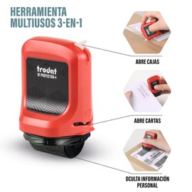 Trodat ID Protector+ rodillo de tinta – Sello de rodillo de protección contra robo de identidad con caja integrada y abrecartas (3 en 1)