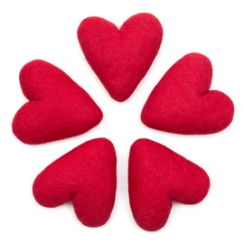 Glaciart One Felted Hearts - 4” (5 Pcs) - Needle Felting - Needle Felting & Essential Oils Ready - Handmade in Nepal Using 100% Natural New Zealand Wool, for Art Projects & Valentines Decor