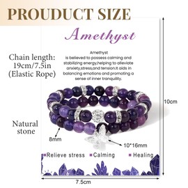 ZENGSING 2 PCS Natural Beaded Bracelet, Natural Stone Stretch Bracelet, Stretch Elastic Butterfly Charms Stone Bracelet, Yoga Stone Beaded Bracelet, Jewelry Gifts for Her Girls Women (Blue)