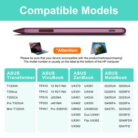 Stylus for ASUS Zenbook Flip/Pro/ASUS Vivobook Flip/Pro/Duo/Notebook, MPP 2.0 Tilt-Active Pen with 4096 Levels of Pressure Sensitivity, Convenient Storage Case, Supports Type-C Fast Charging (Red)