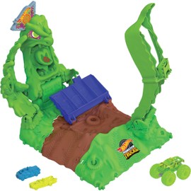 Hot Wheels Monster Trucks Arena Smashers Glow-in-The-Dark Gunkster Playset with 1 Glow-in-The-Dark 1:64 Scale Gunkster Toy Truck & 2 Crushable Cars