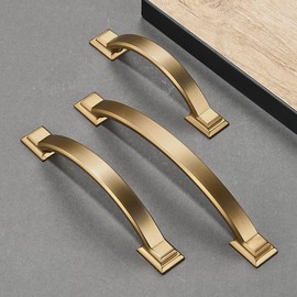 Synkylux Hardware Customized, Cabinet Pulls, Handles for Kitchen Cabinets, Cupboards, Dressers and Square Solid Metal Hardware (10, Brushed Brass, 3-inch Hole Centre)