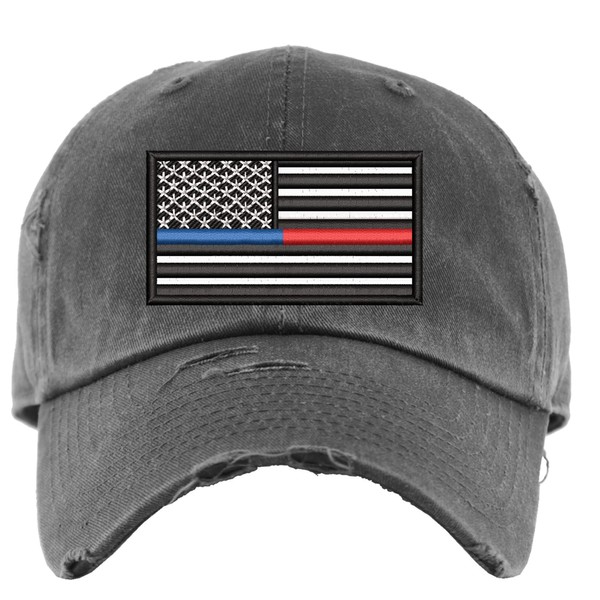 Thin Blue and Red Line Hat | Distressed Baseball Cap