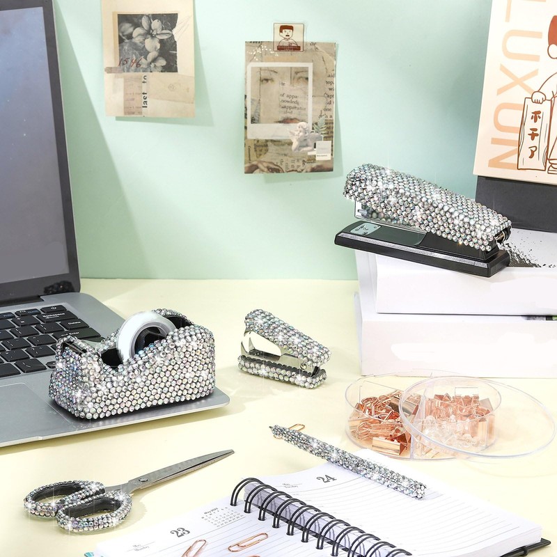 Demissle 6 Pcs Bling Office Desk Accessories Set Crystal School