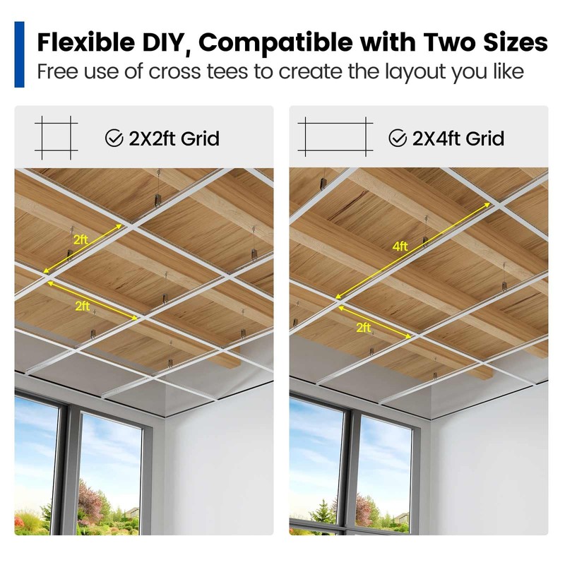 Muzata 64 Sq Ft Drop Ceiling Grid System White Complete