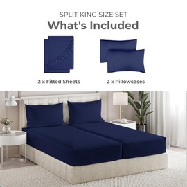 Sleepy Town Split King Size Bed Sheets - 4 Piece - NO Flat Sheet Included - Split King Sheet Set - Soft, Comfy & Cooling - Easy Care - Wrinkle & Fade Free - Brushed Microfiber Bed Sheets (Navy Blue)